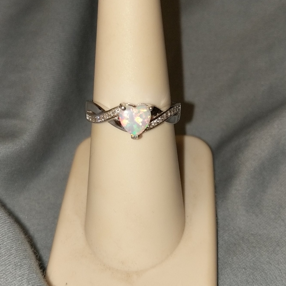 .925 Silver Opal Heart Promise Ring